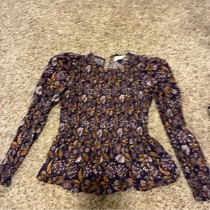 Floral Long Sleeve Women's Top purple peplum